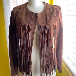 Suede fringe brown zipper jacket